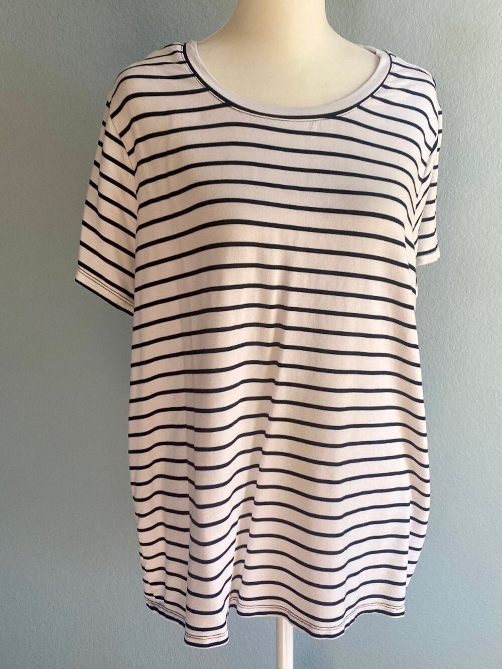Liverpool Breton Striped Short Sleeve Tee, Super Soft Loose Fit, size 2X Plus